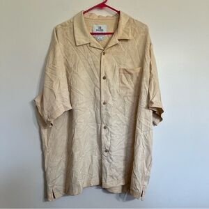 Men's 28 Palms 100% Silk Button Down Hawaiian Print Shirt Peach Color‎ Size 2XL